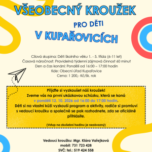OTEVÍRÁME NOVÝ VŠEOBECNÝ KROUŽEK PRO DĚTI V KUPAŘOVICÍCH